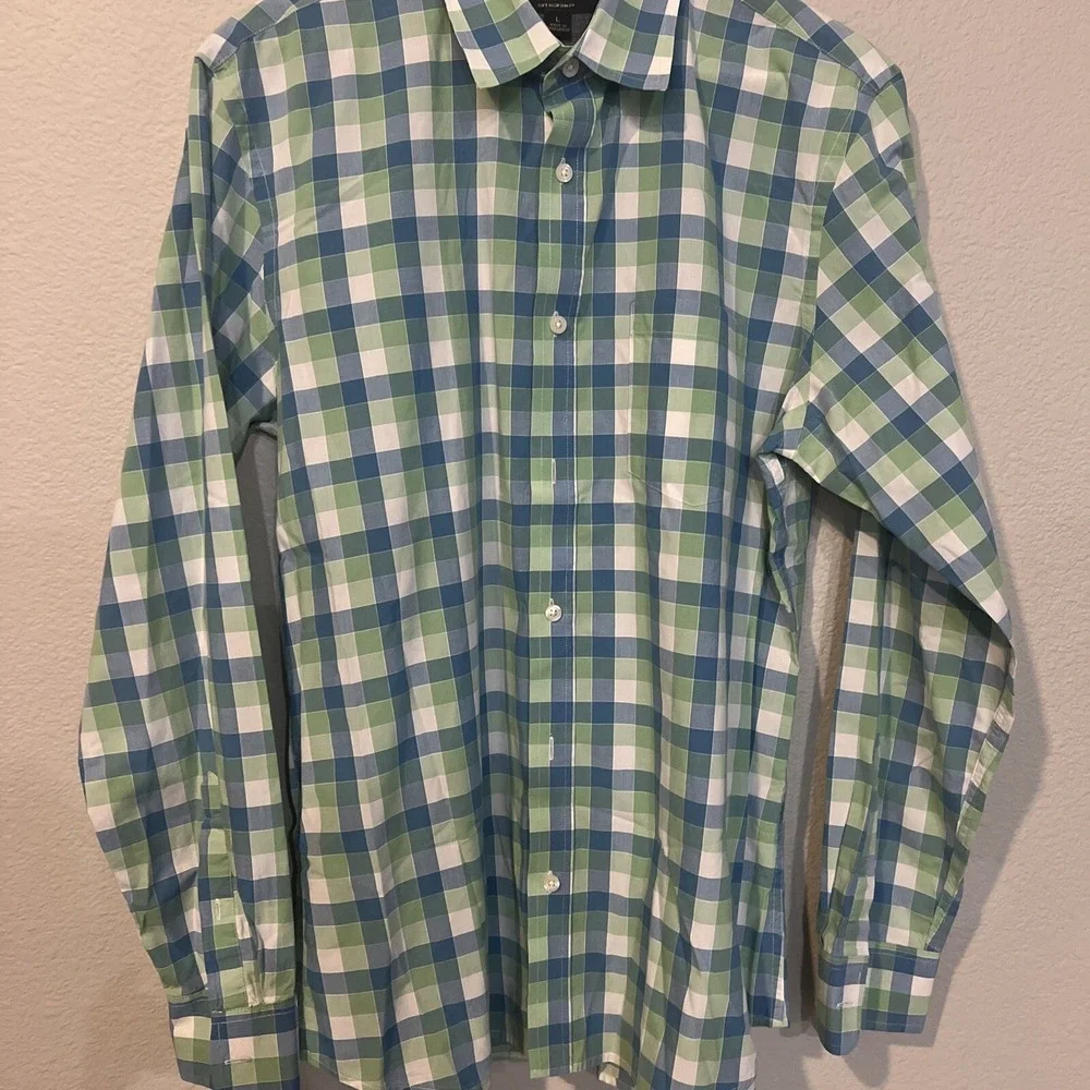 Banana Republic Mens Slim Fit L/S Button Dress Shirt LARGE BLUE Plaid